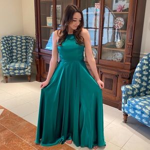 Betsy Adam Emerald Green Satin Prom Dress